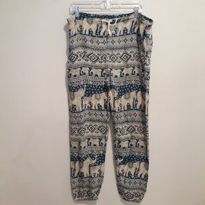 India Culture Lounge Pants Bohemian Style Blue and Cream Colors size Medium